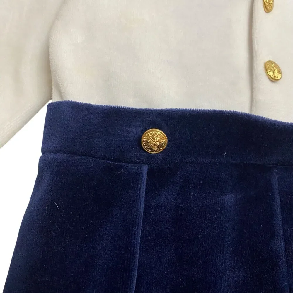 Vtg Childrens Navy Sailor Outfit Velour Nautical Velvet Mashtex Petit Jardin